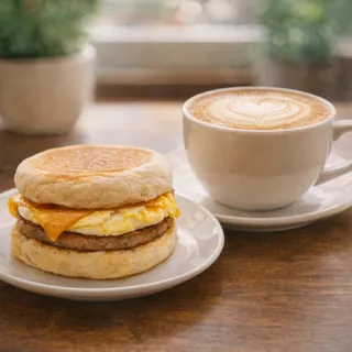 Coffee and a breakfast sandwich